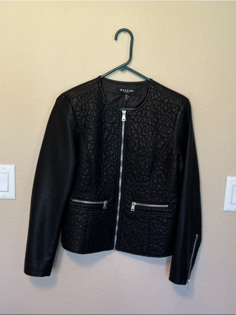 Baccini Black Quilted Faux-Leather Zip Jacket